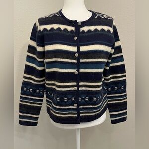 Karen Scott Women's Blue & Cream Vintage Print Pure Wool Fair Isle Sweater